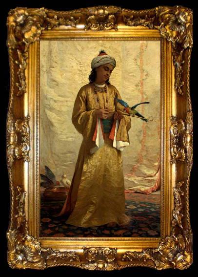 framed  Henriette Ronner A Moorish Girl with Parakeet, ta009-2